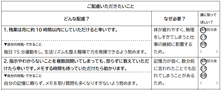 障害者雇用で提出する「わたしの障害について」の書き方(必要な配慮事項)
